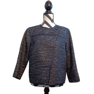 Lafayette 148 New York Old Money Navy Blue Sz M Textured Tweed Office Jacket
